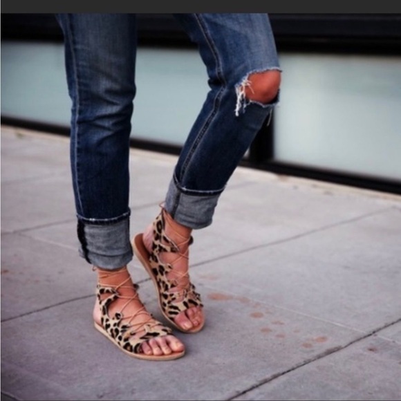 Ancient Greek Sandals Antigone LeopardPrint Pony hair Lace up sandal - Picture 3 of 15